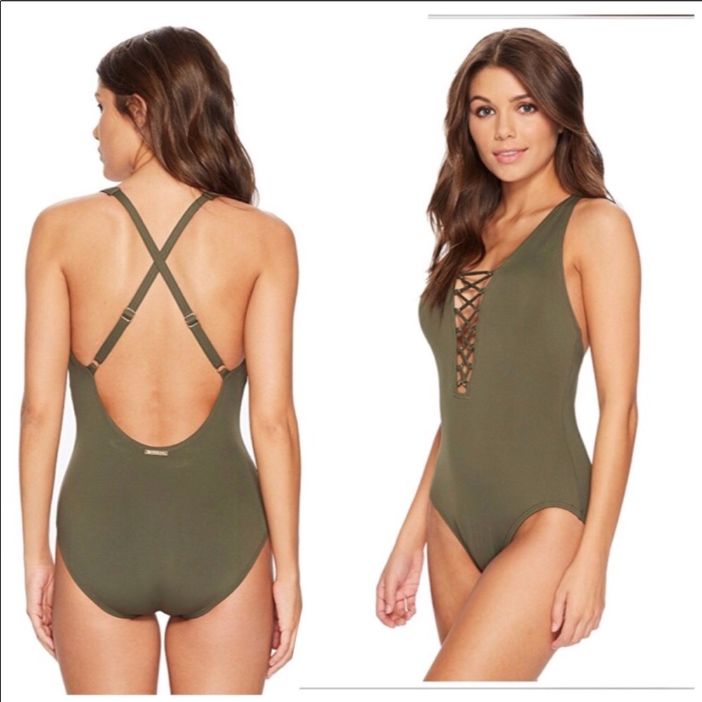 **LAST ONE Michael Kors One Piece Plunge Swimsuit - Picture 2 of 4